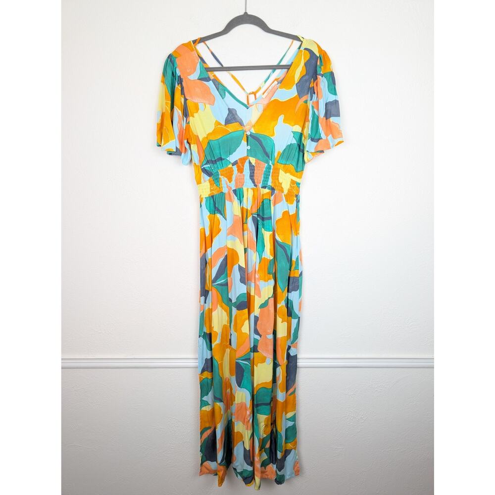 Anthro Abel the Label Maxi Dress Tangerine Floral Boho Beach Orange Green Size M